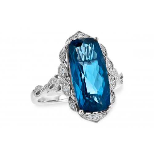 Bague or blanc 14kt avec topaze London blue