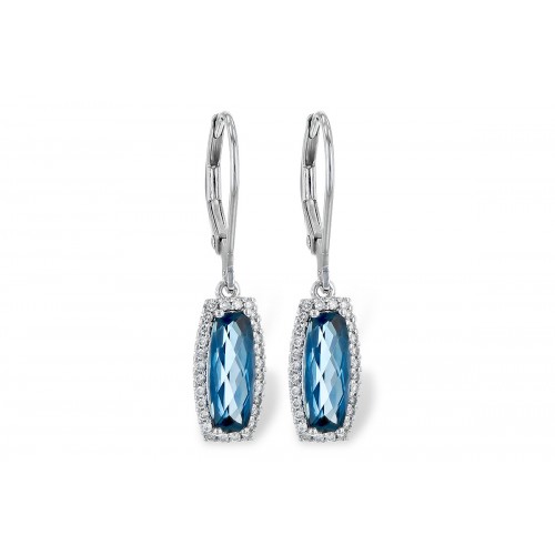 Boucle d oreilles or blanc 14kt avec topaze London blue