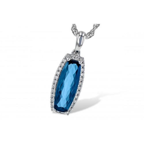 Pendantif or blanc 14kt avec topaze London blue