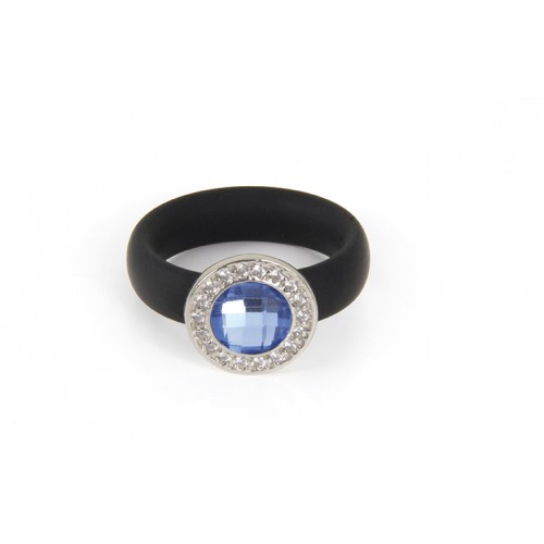 BAGUE NÉOPRÈNE NOIR, ARGENT, PIERRES DE COULEUR, CZ, AN.CAU11-11/F