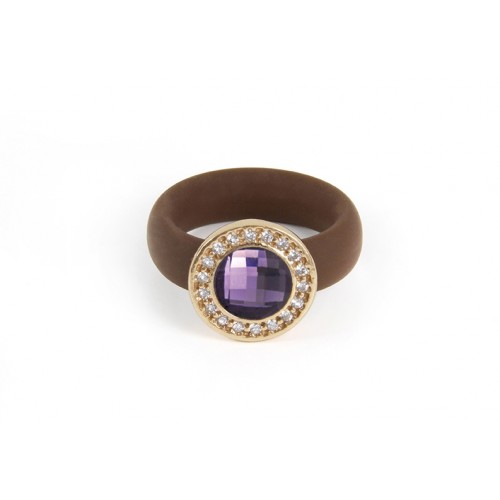 BROWN NEOPRENE RING, SILVER, COLORS STONES, CZ,AN.CAU12-C/F