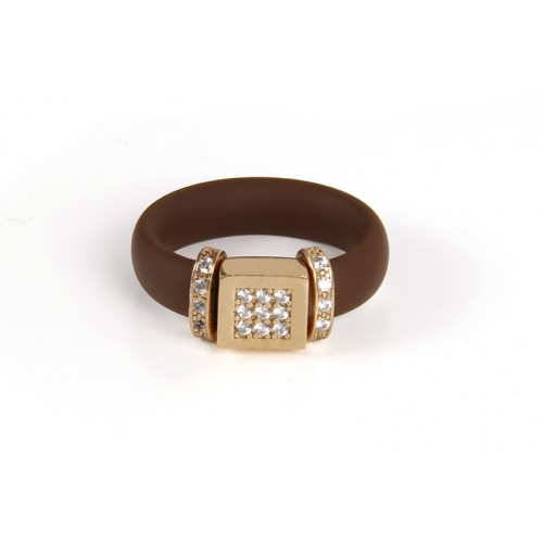 BROWN NEOPRENE RING, SILVER, CZ, AN.CAU14-5/Z