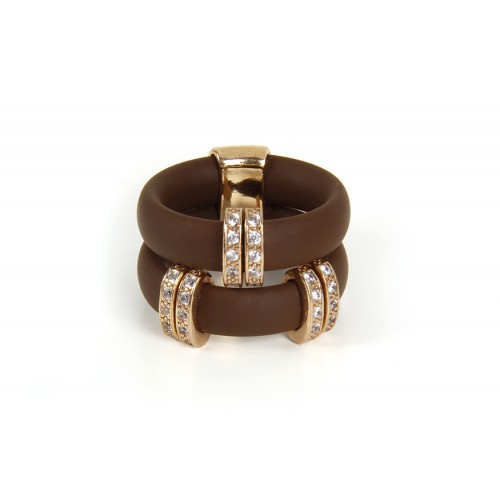 BROWN NEOPRENE RING, SILVER, CZ, AN.CAU6-2