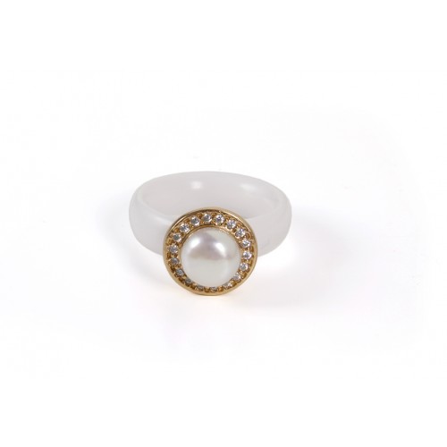 WHITE NEOPRENE RING, SILVER, PEARL, CZ,ANC-M1C/3