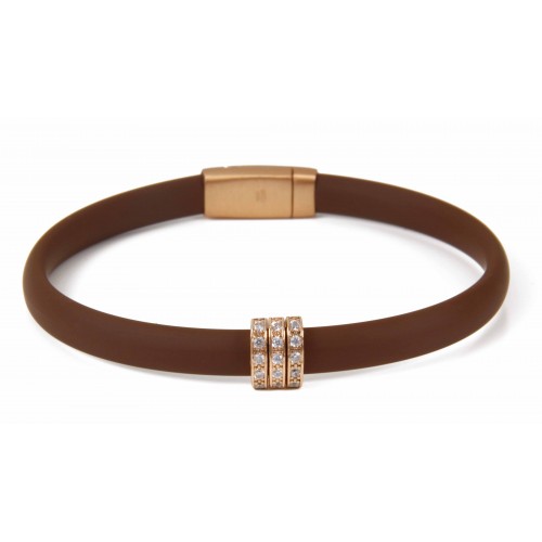 BROWN NEOPRENE BRACELET, SILVER, CZ, BRB79-2