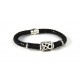 BLACK ESTAMP LEATHER BRACELET, SILVER, CZ, GRANITE, BRB88-1