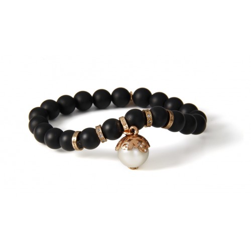 ONYX WITH PEARL BRACELET, SILVER, CZ, ORB96-10