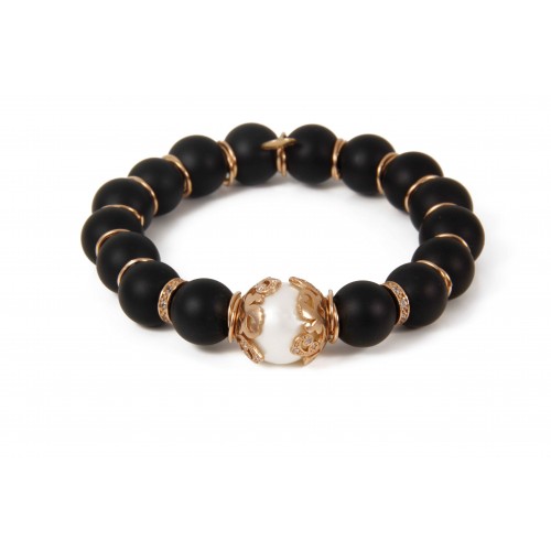 ONYX WHIT PEARL BRACELET, SILVER, CZ, ORB98-10