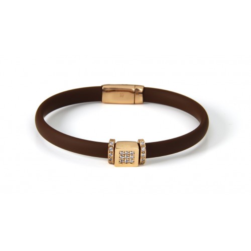 BROWN NEOPRENE BRACELET, SILVER, CZ, BR.KA14-5/Z