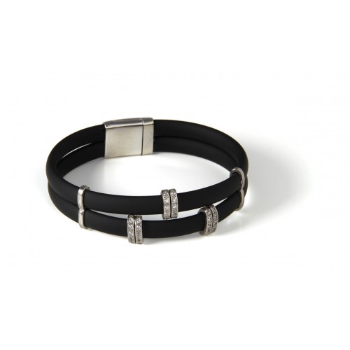 BLACK NEOPRENE BRACELET, SILVER, CZ, BR.KA4-1