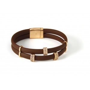 BROWN NEOPRENE BRACELET, SILVER, CZ, BR.KA4-2