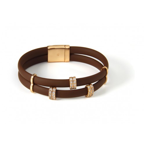 BROWN NEOPRENE BRACELET, SILVER, CZ, BR.KA4-2