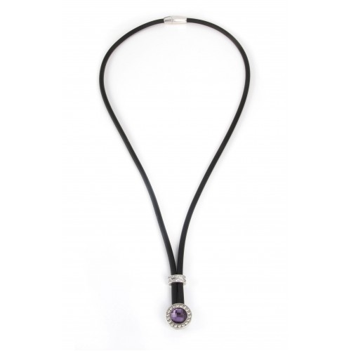 BLACK NEOPRENE NECKLACE, SILVER, COLORS STONES, CZ, CL.CAU11-3/F