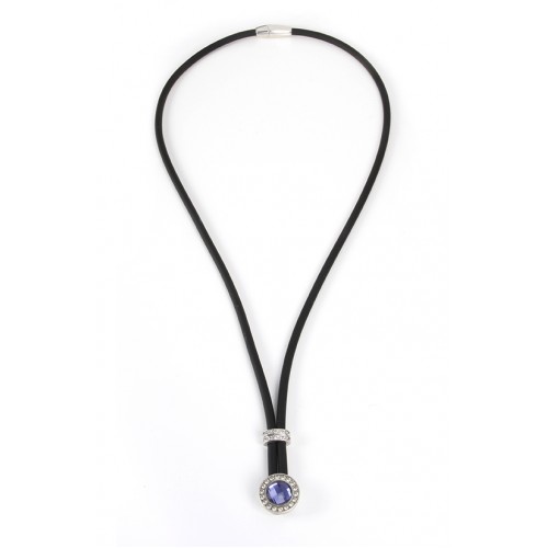 COLLIER NÉOPRÈNE NOIR, ARGENT, PIERRES DE COULEUR, CZ, CL.CAU11-7/F