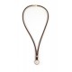 BROWN NEOPRENE NECKLACE, SILVER, PEARL, CZ, CL.CAU12-M1C