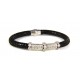 BLACK ESTAMP LEATHER BRACELET, SILVER, CZ, PBRB48-1